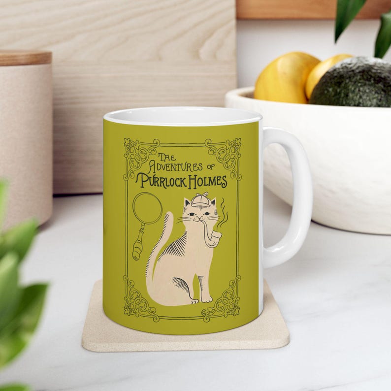 The Adventures of Purrlock Holmes Mug | Bookish Cat Pun, Classic Literature Pun With Cats, Book Lover Mug, Bookish Gifts, Sherlock Holmes