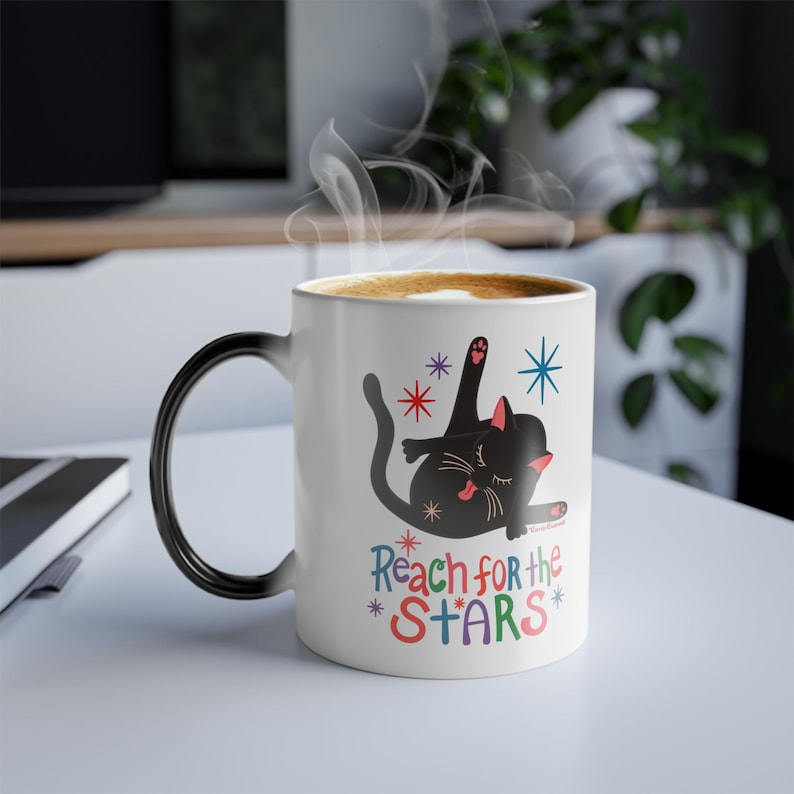 Funny Cat Butt Color Morphing Mug, Heat Reveal Humor Gag Gift For Crazy Cat Lady, 11oz Ceramic Coffee Cup, Black Cat Lover Christmas Gift