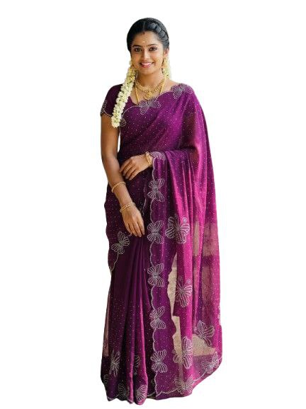 Purple Embroidered Saree
