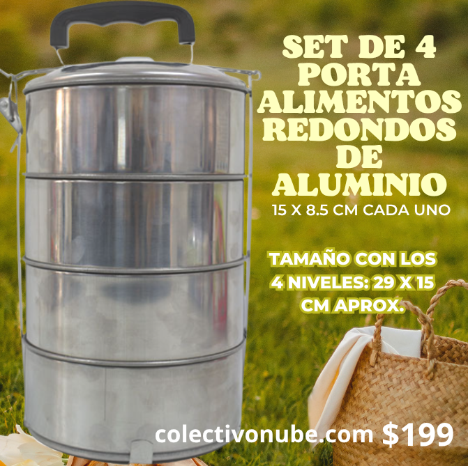 Set de 4 porta alimentos redondos de aluminio