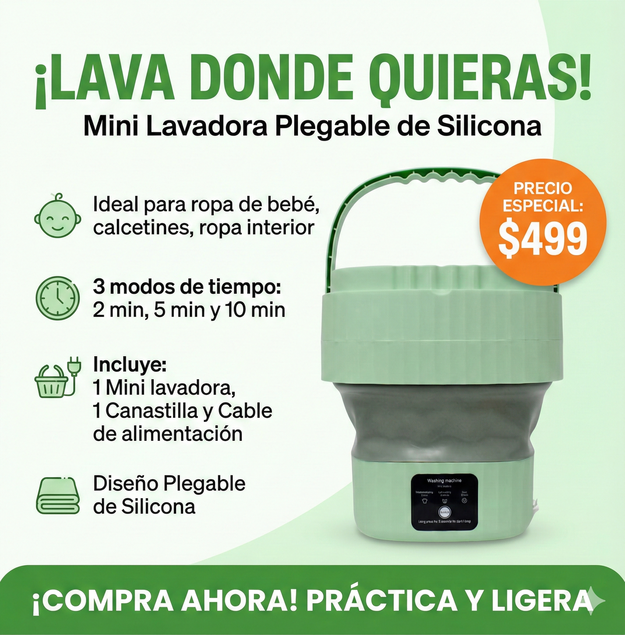 Mini Lavadora Plegable de Silicona