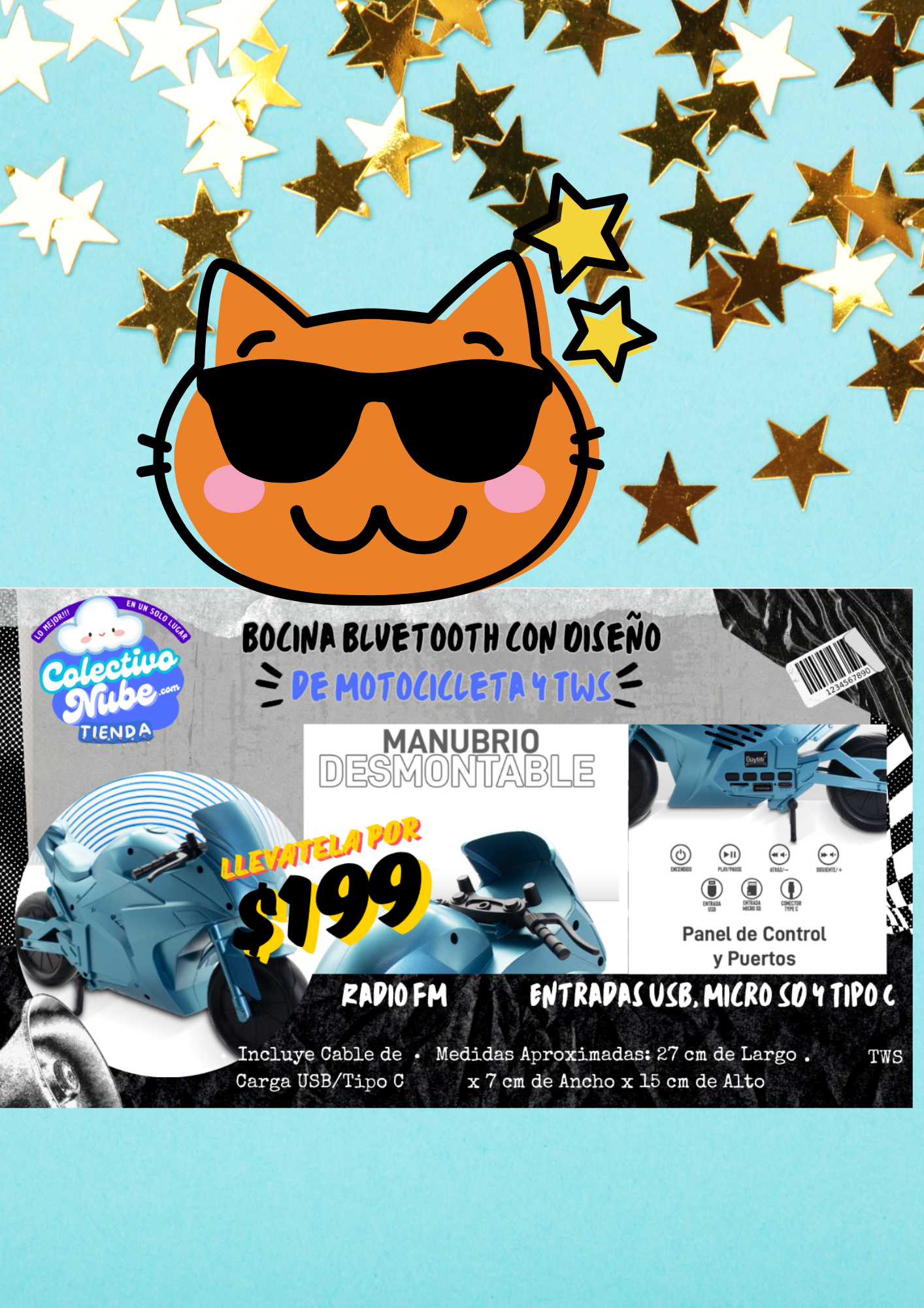 Bocina Bluetooth con diseño de motocicleta y Twis