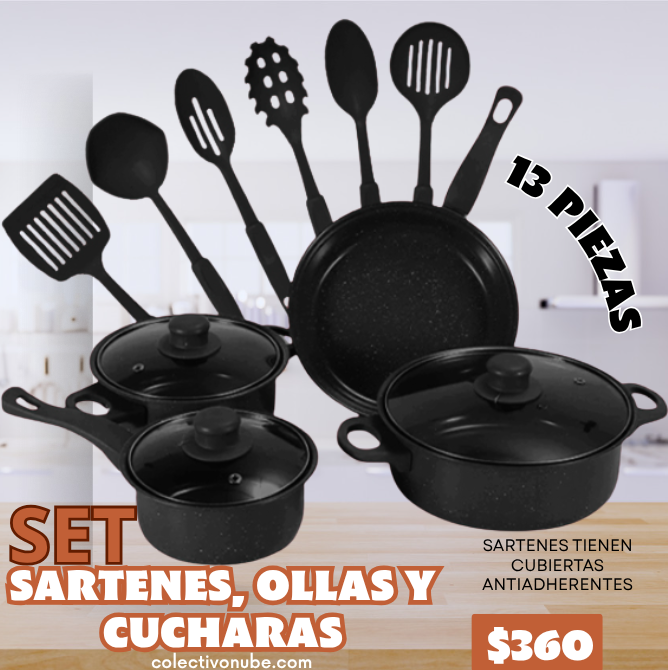 Set de sartenes, ollas y cucharas