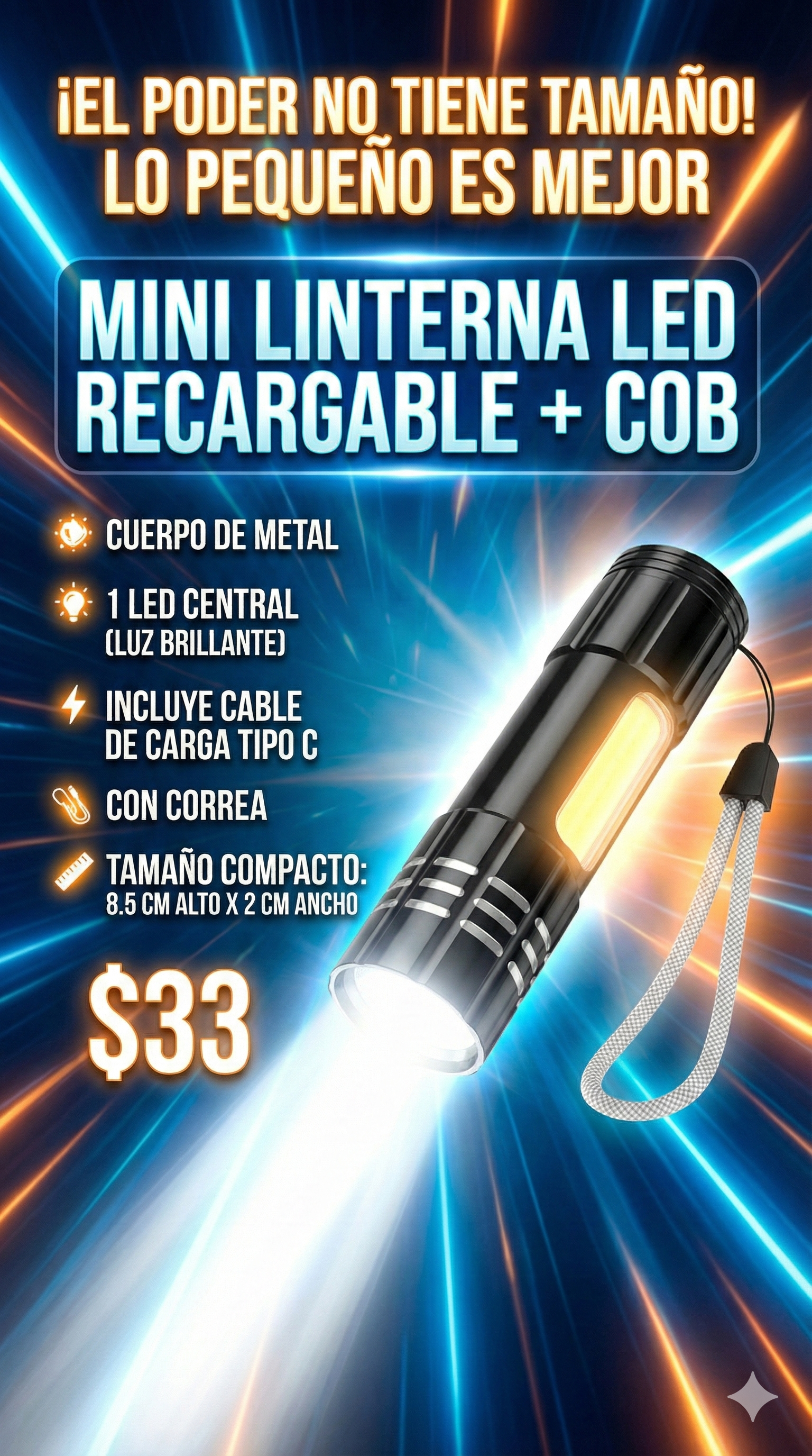 Mini linterna LED recargable + COB