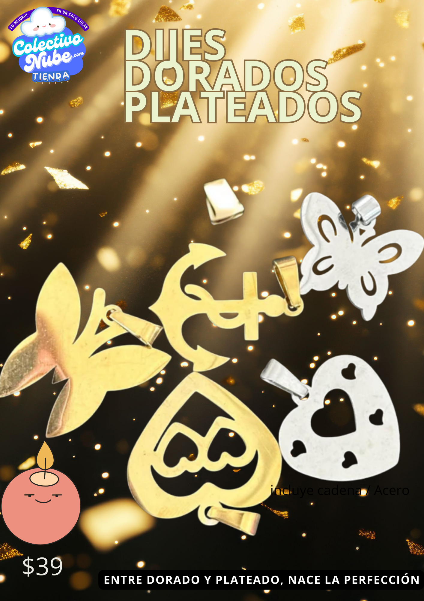 Dijes dorados y plateados