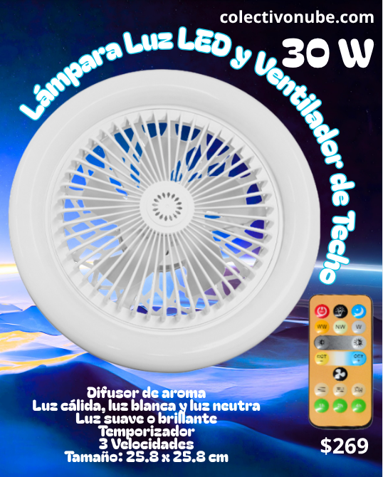 Lámpara Luz LED y Ventilador de Techo 30W