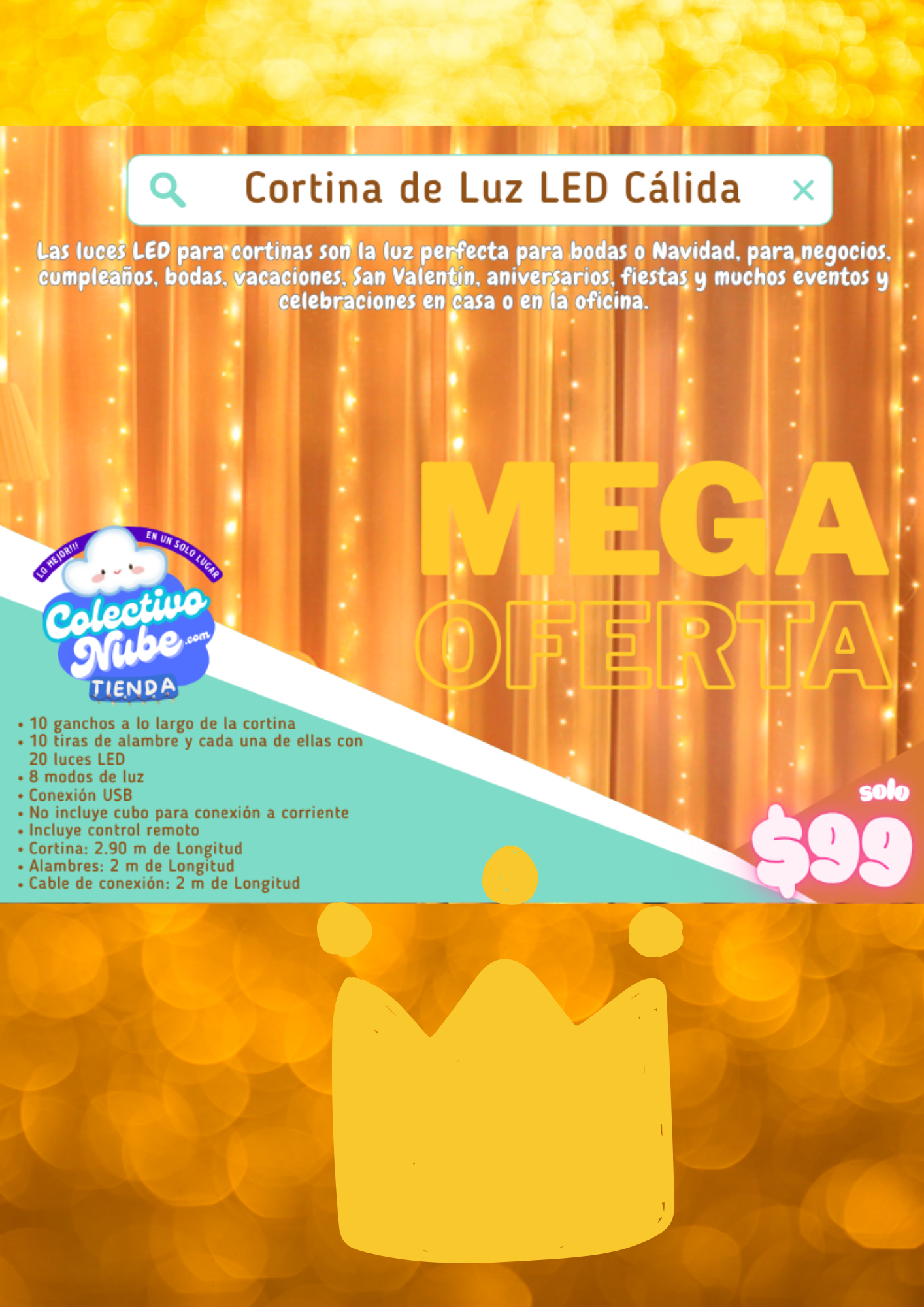Cortina de Luz LED Cálida