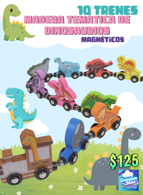 Trenes de madera temáticos de dinosaurios