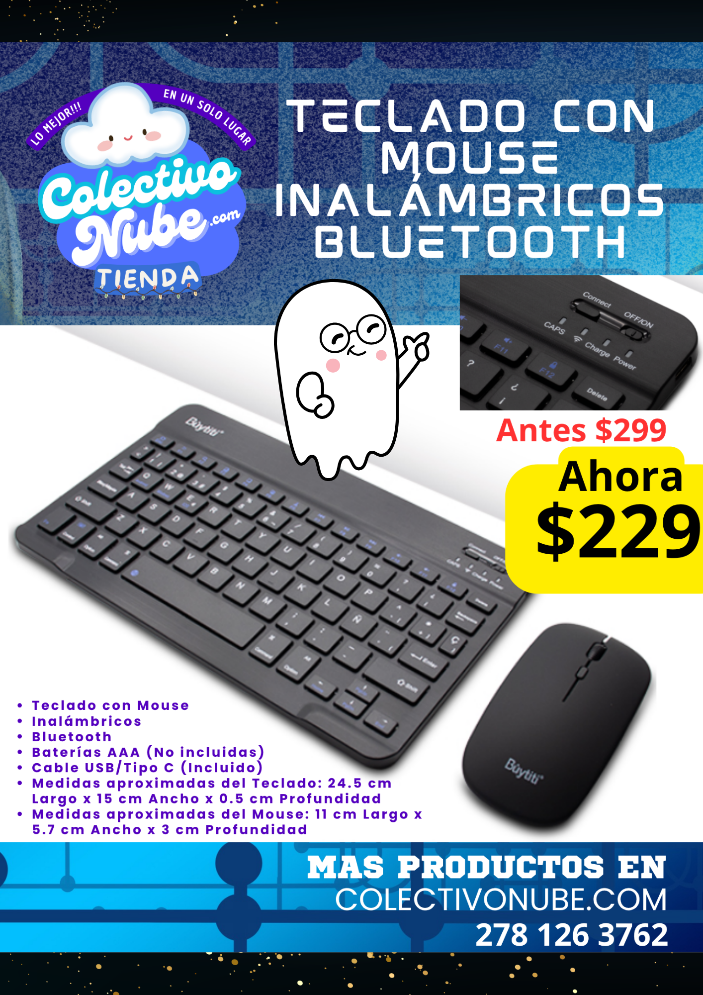 Teclado y mouse inalámbricos Bluetooth