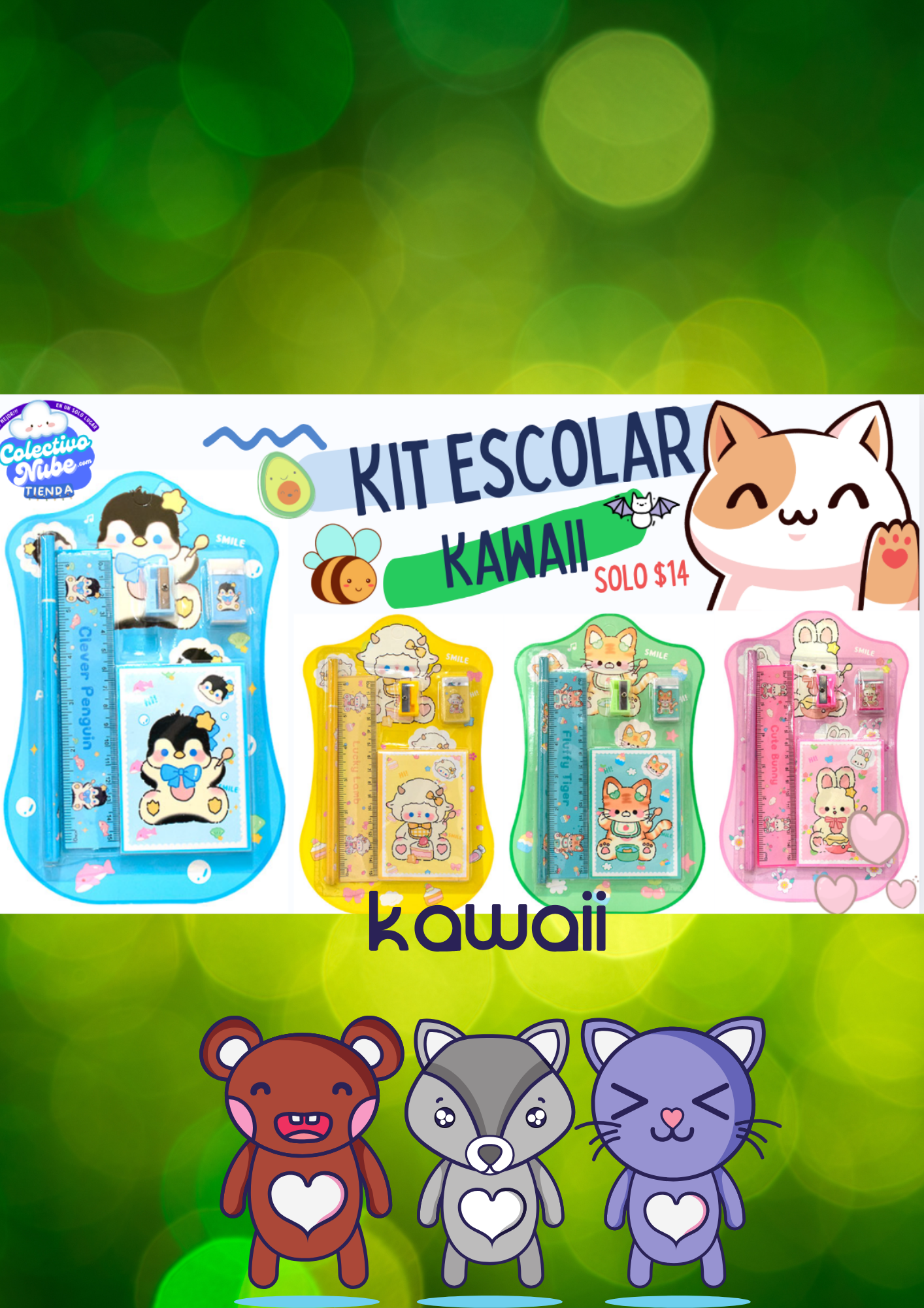Kit escolar kawaii