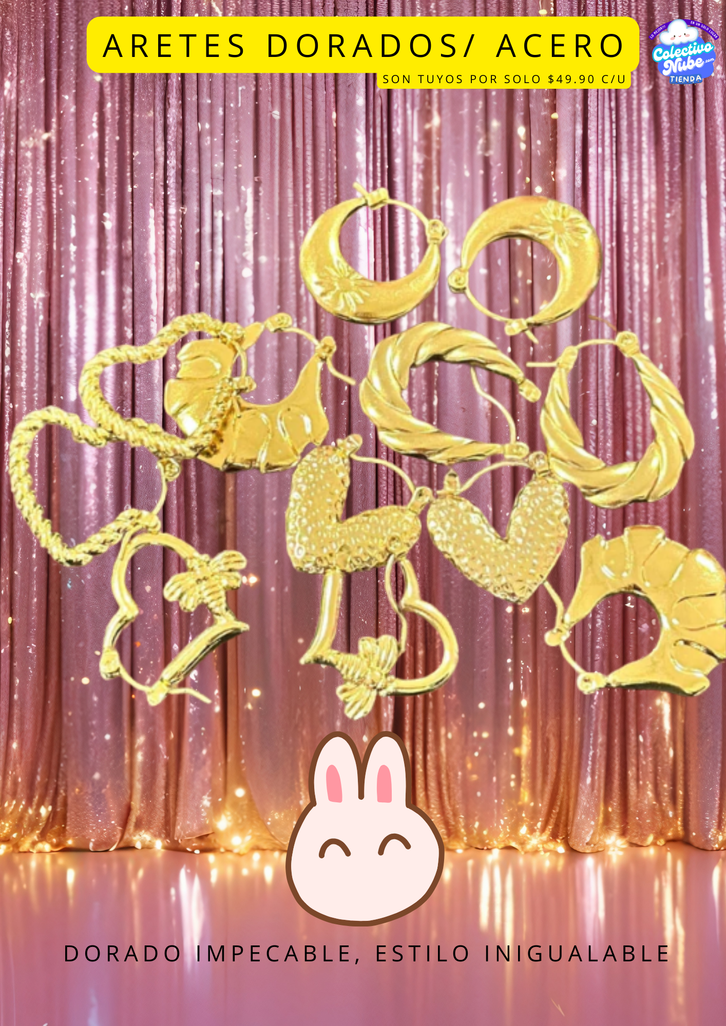 Aretes dorados de acero