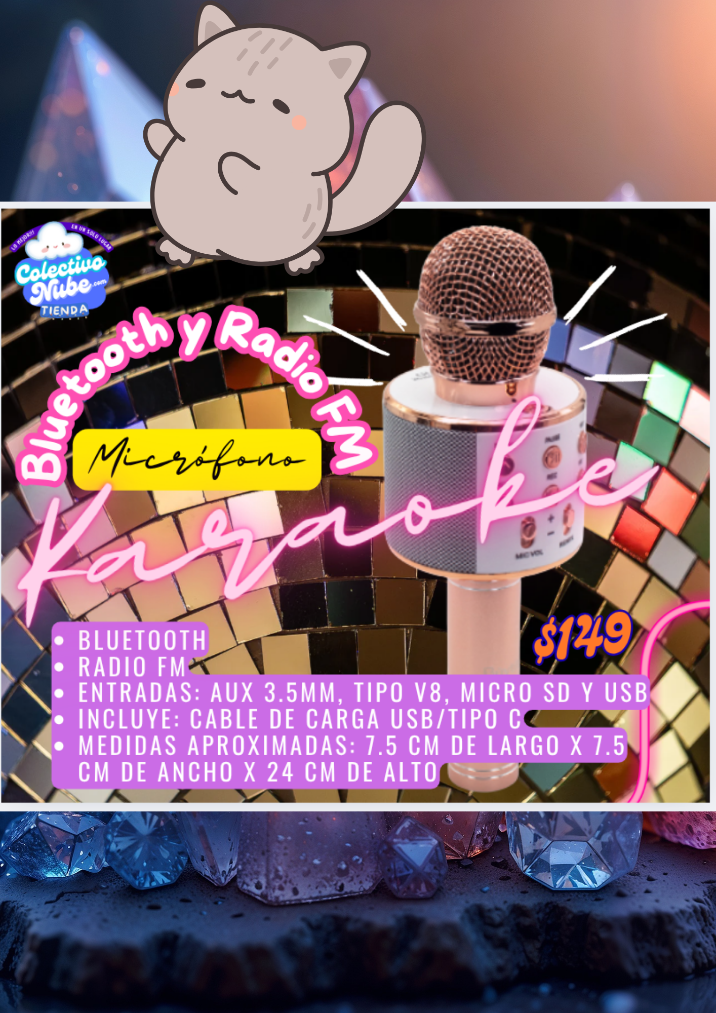 Micrófono Karaoke Bluetooth y Radio FM