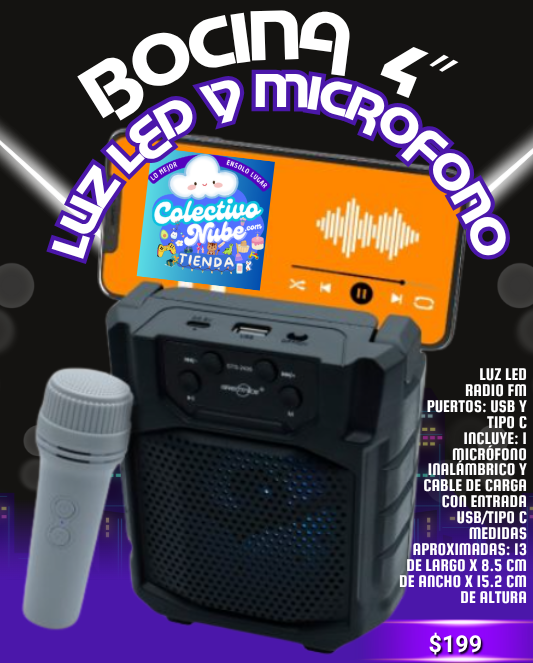 Bocina 4" con luz LED y micrófono