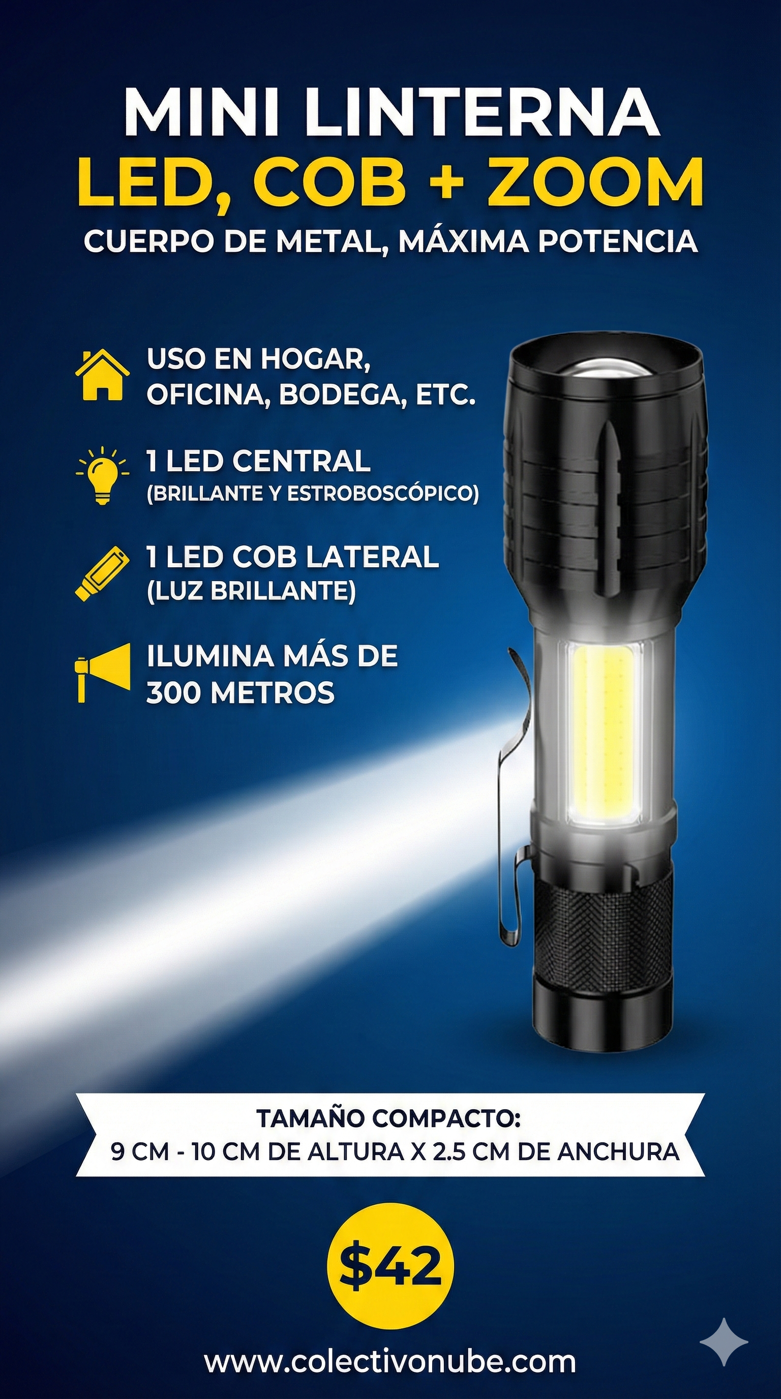 Mini Linterna LED COB con Zoom