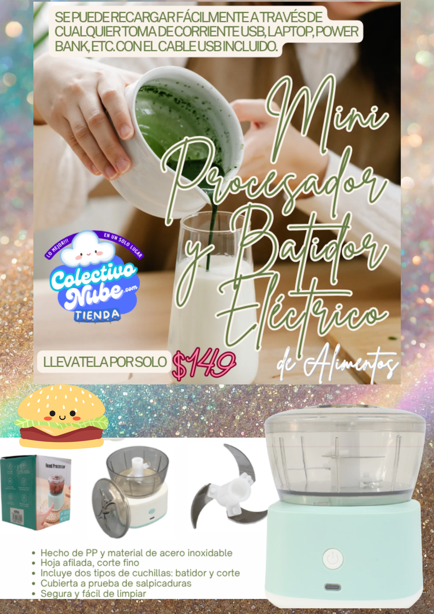 Mini procesador y batidor eléctrico de alimentos