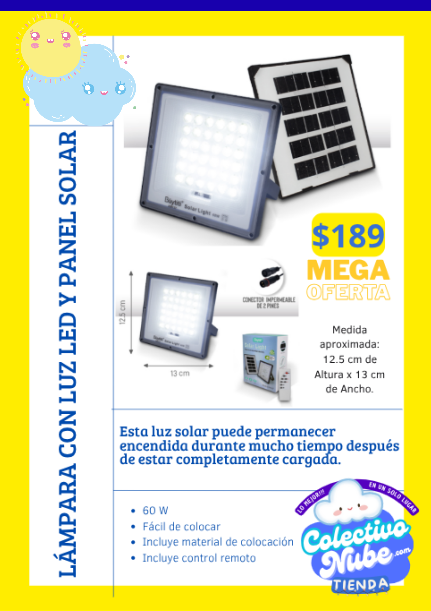 Lámpara con luz LED y panel solar