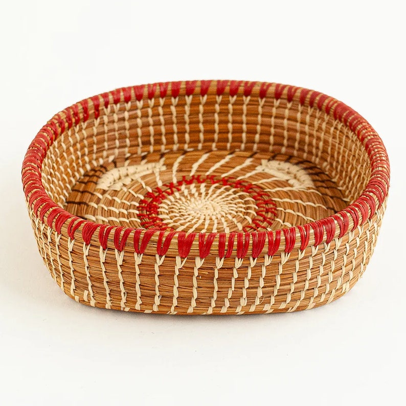 Azucena Basket with Warm Brown, Berry Red, Beige Winter White Intricate Details