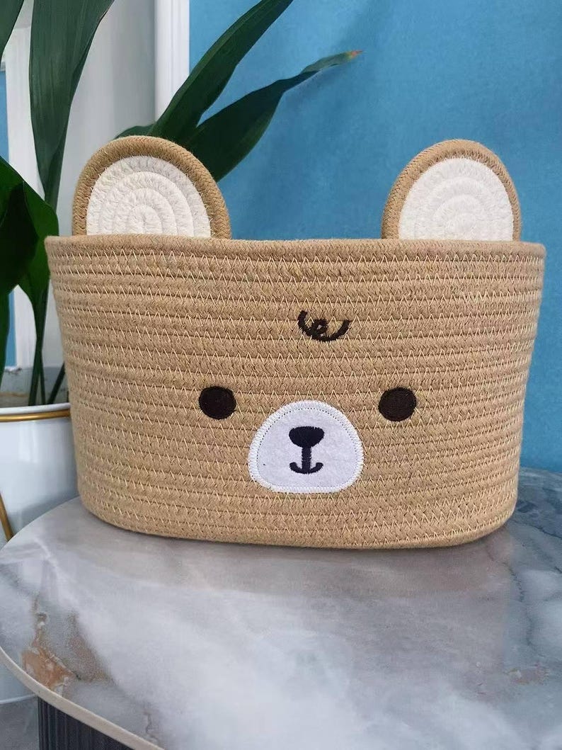 Handmade Bear Cotton Rope Basket „ Personalized Nursery Storage