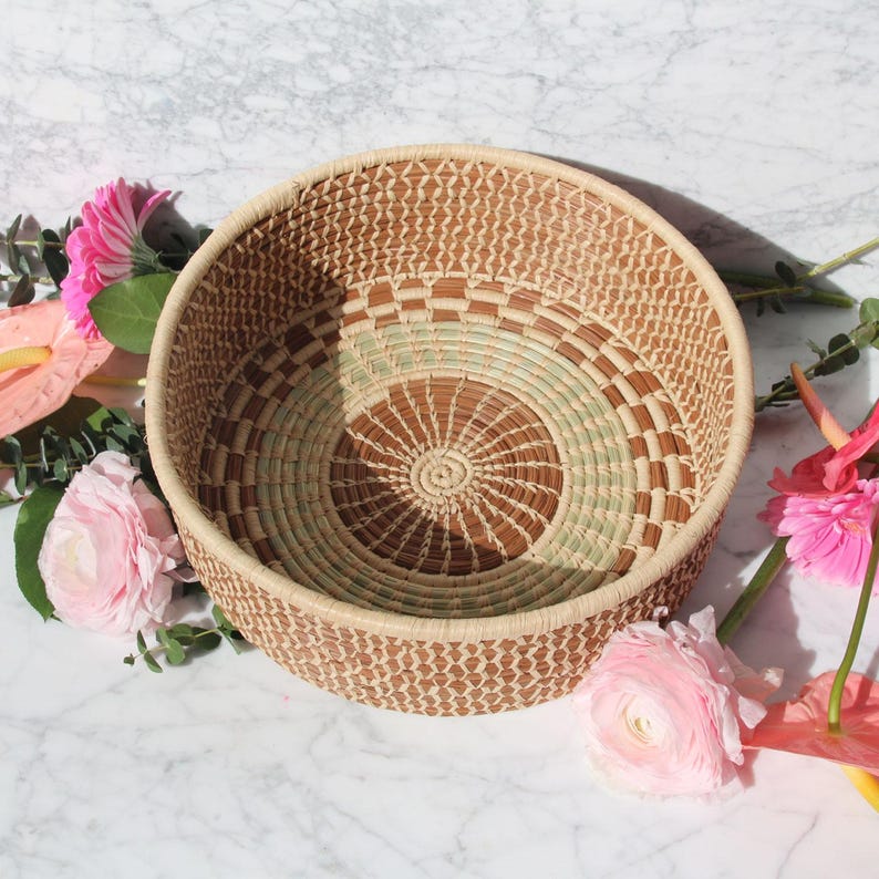 Large Fruit Harvest Basket /Green, Beige and Pine Brown