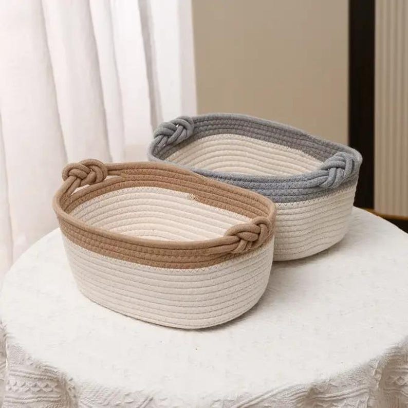 Cotton Rope Storage Basket with Handles: Small Woven Organizer