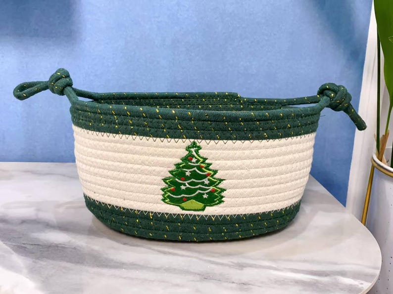 Christmas storage basket - Cotton Christmas decoration with bow