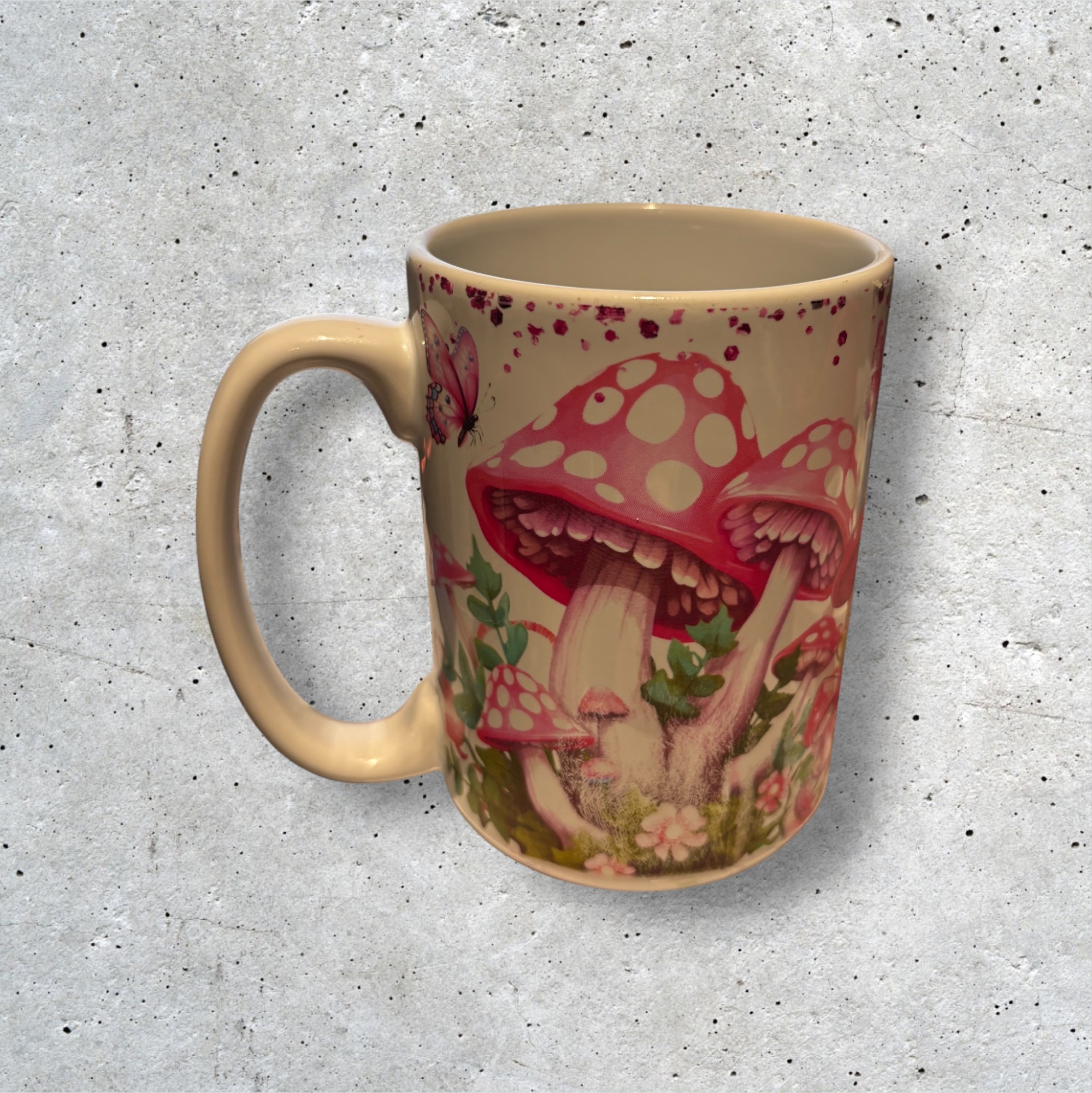 Mushroom-themed ceramic mug