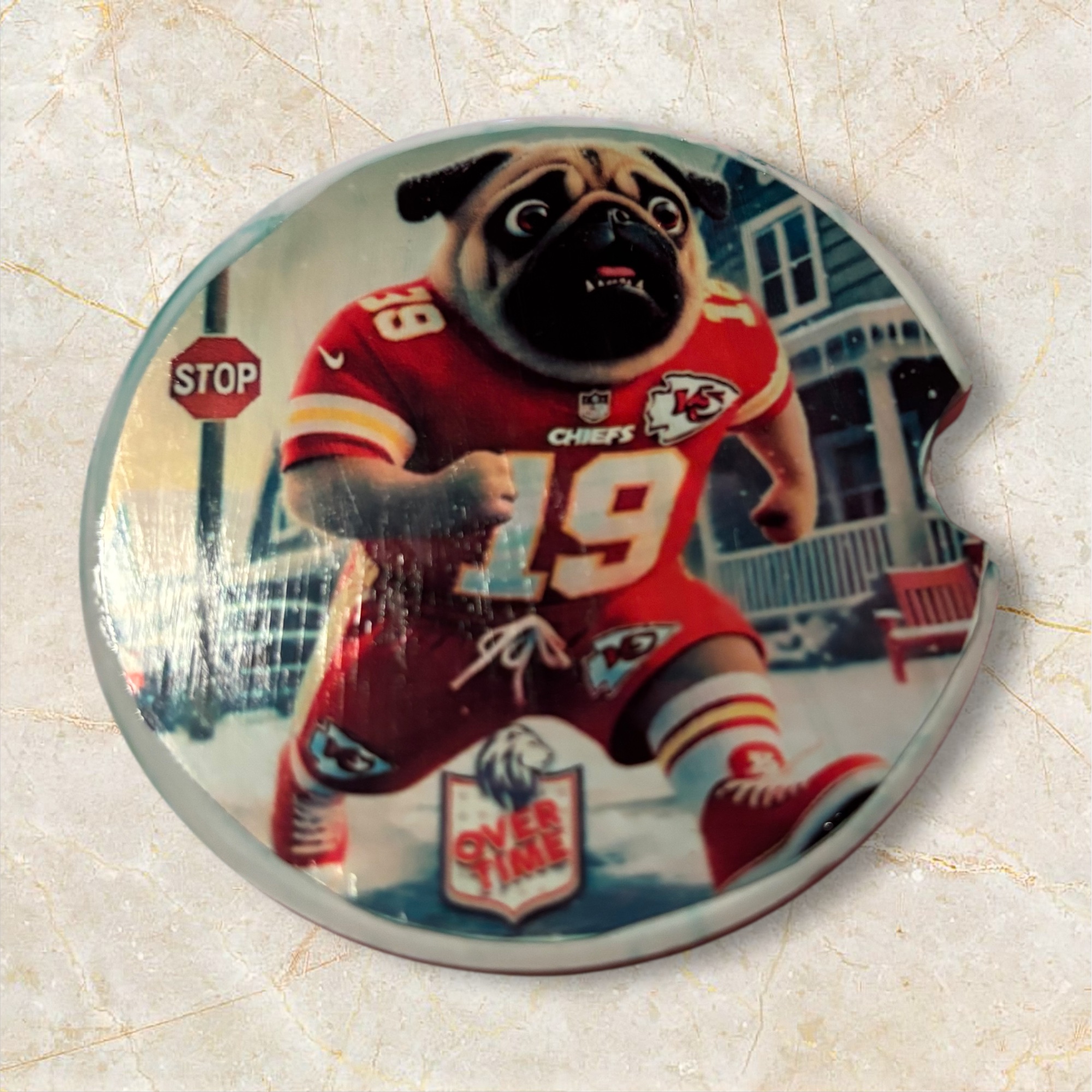 Chiefs Themed Pug Car Coaster