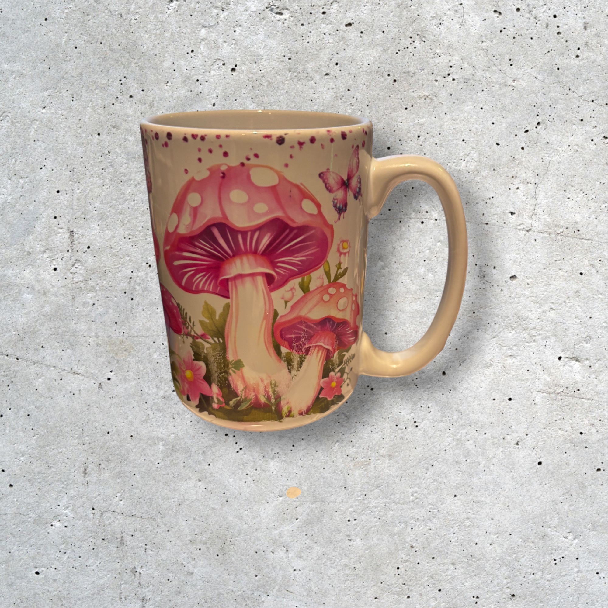 Mushroom-themed ceramic mug