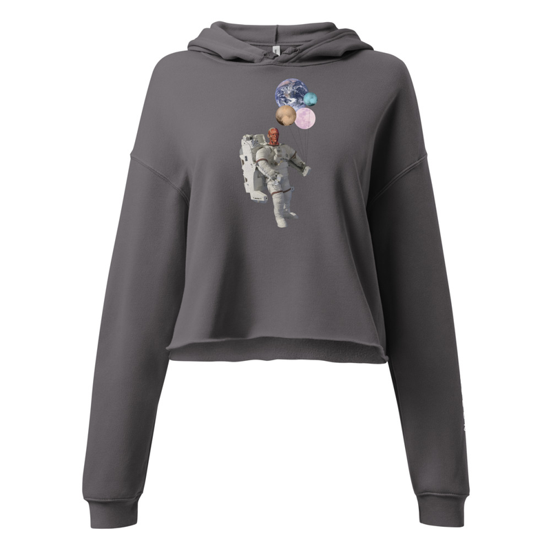 Women Astronaut Graphic Black Crop Top Hoodie