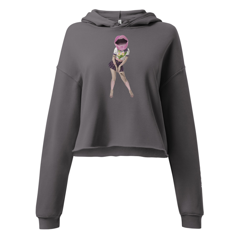 Women Black Cropped Hoodie with Unique Graphic Art