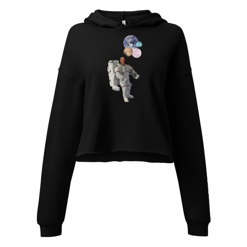 Women Astronaut Graphic Black Crop Top Hoodie