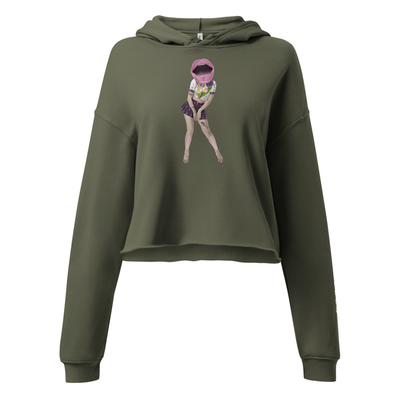 Women Black Cropped Hoodie with Unique Graphic Art