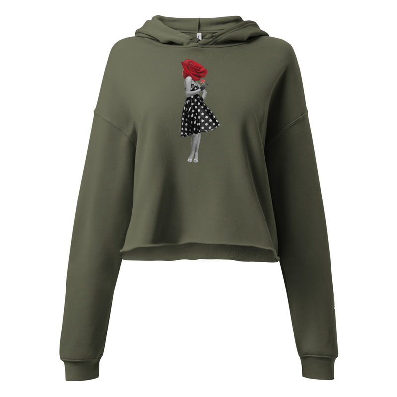 Women's Cropped Hoodie with Rose Head Print