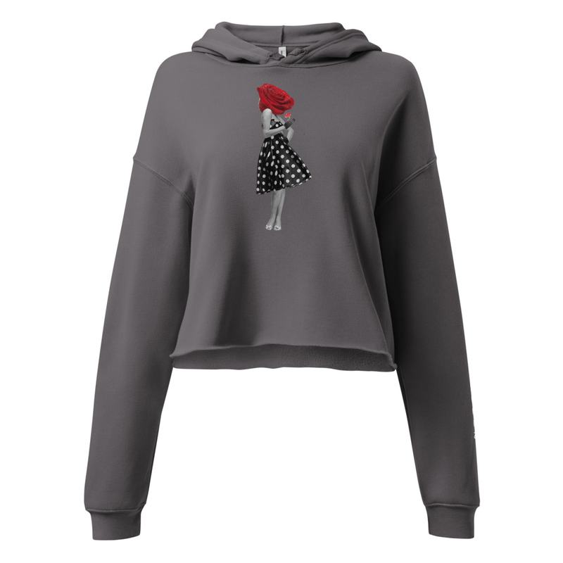 Women's Cropped Hoodie with Rose Head Print