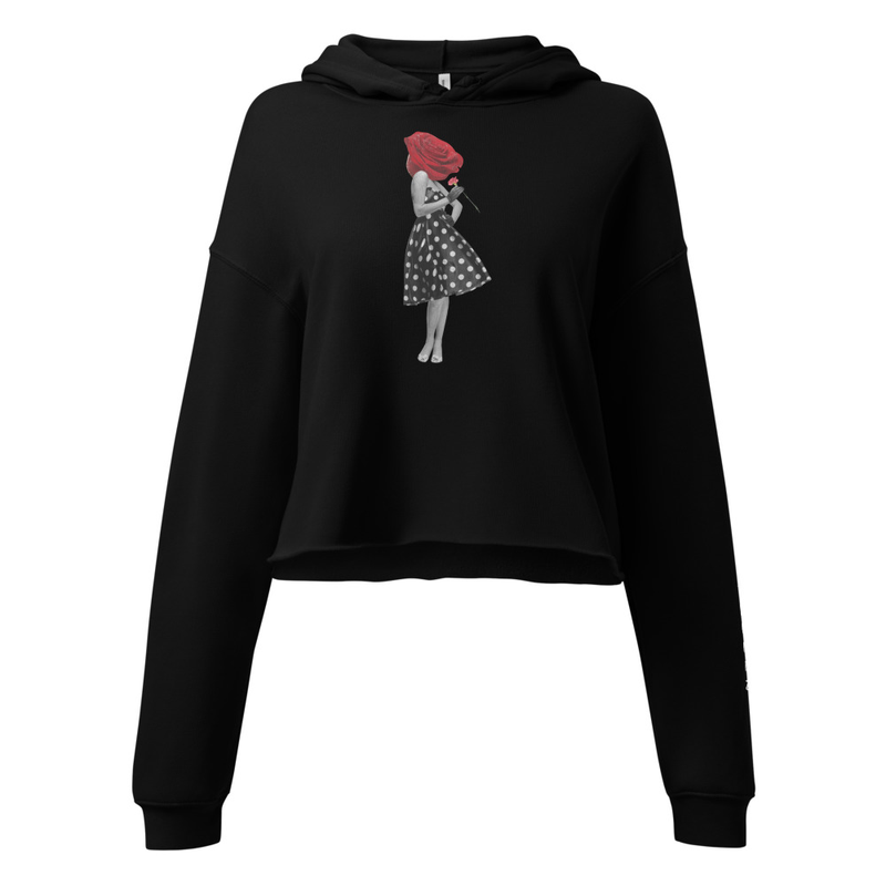 Women's Cropped Hoodie with Rose Head Print