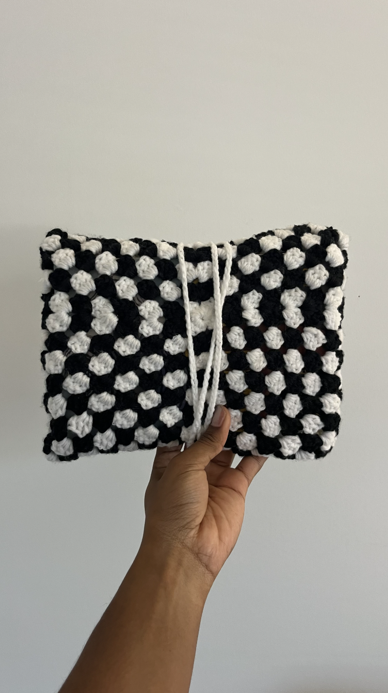 Checkerboard Crochet Pouch -  Handmade Kindle and Book Sleeve