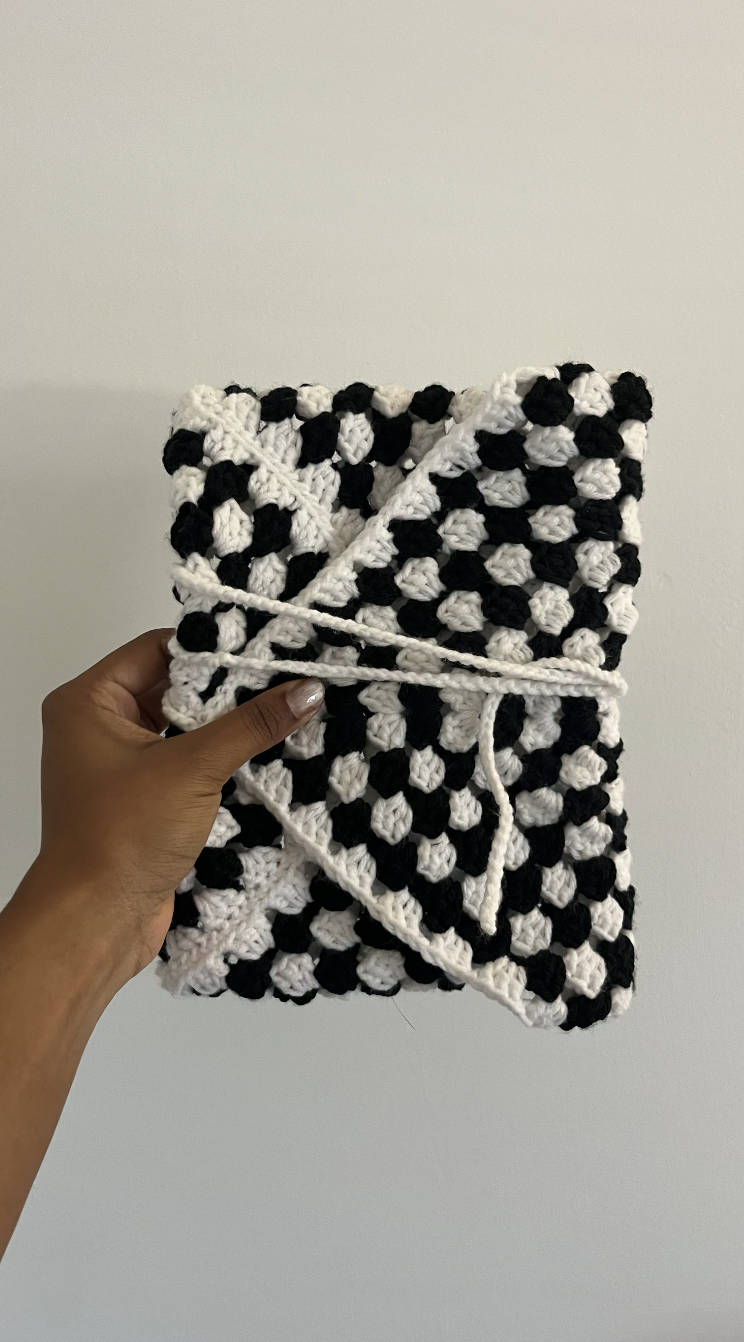 Checkerboard Crochet Pouch -  Handmade Kindle and Book Sleeve