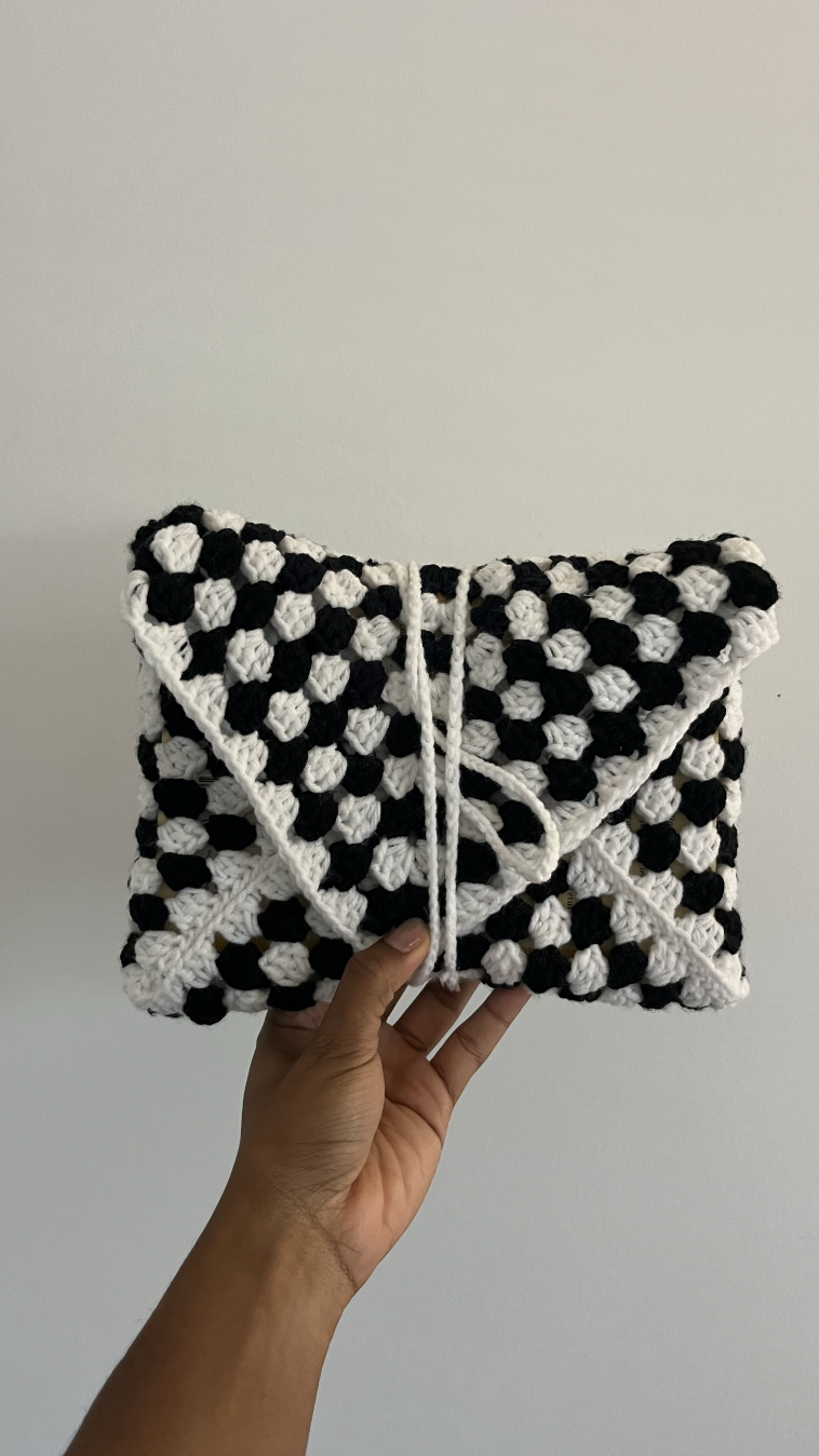 Checkerboard Crochet Pouch -  Handmade Kindle and Book Sleeve