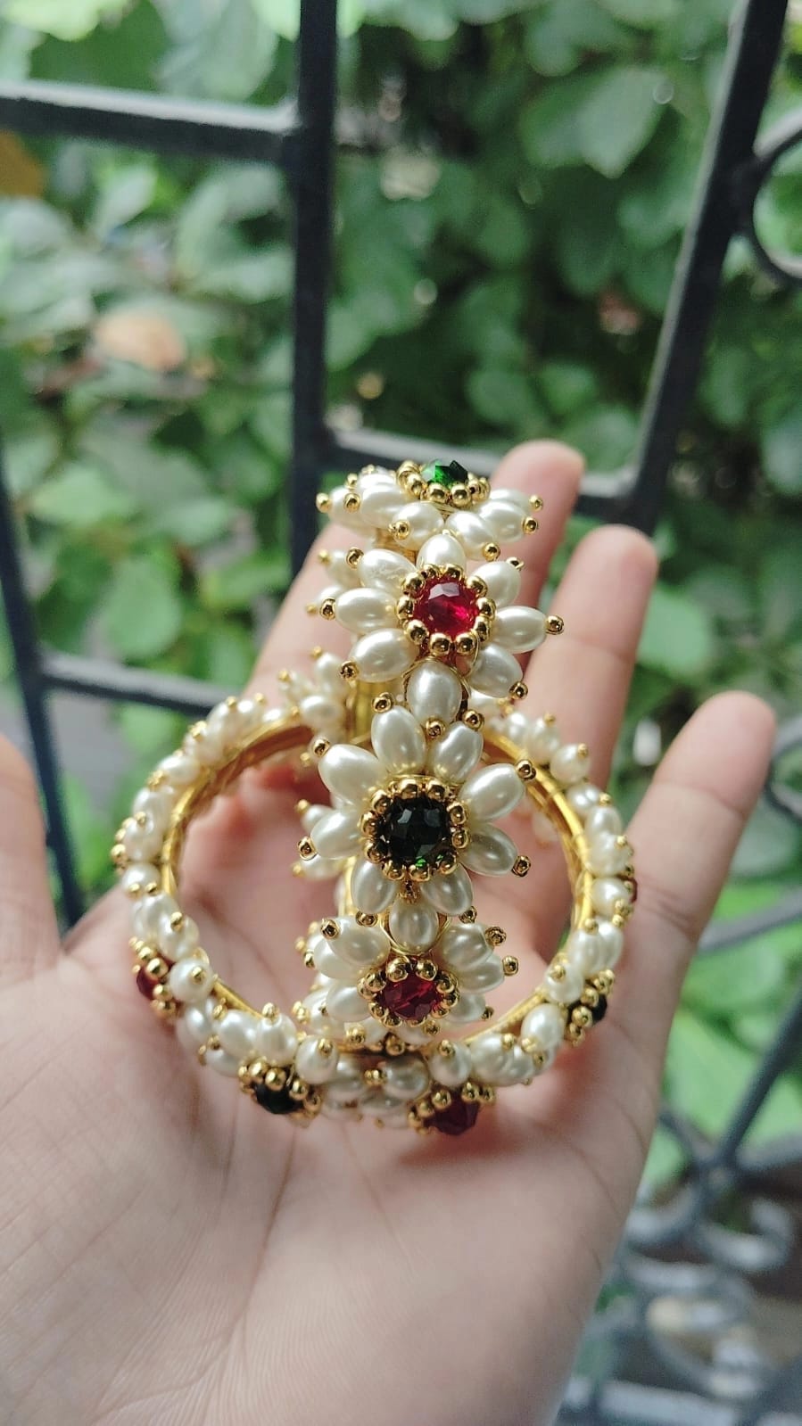 Parijatak Saaj Bangles – Traditional Red & Green Floral Kadas