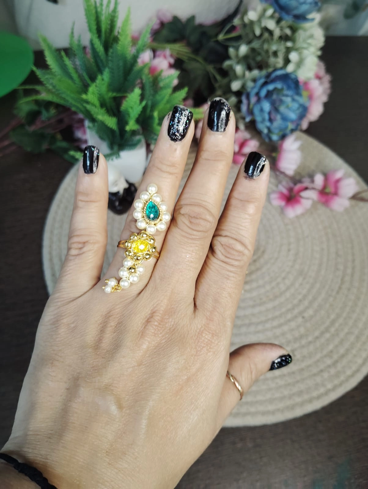 Nath Finger Ring – Traditional Yellow Pearl Statement Ring