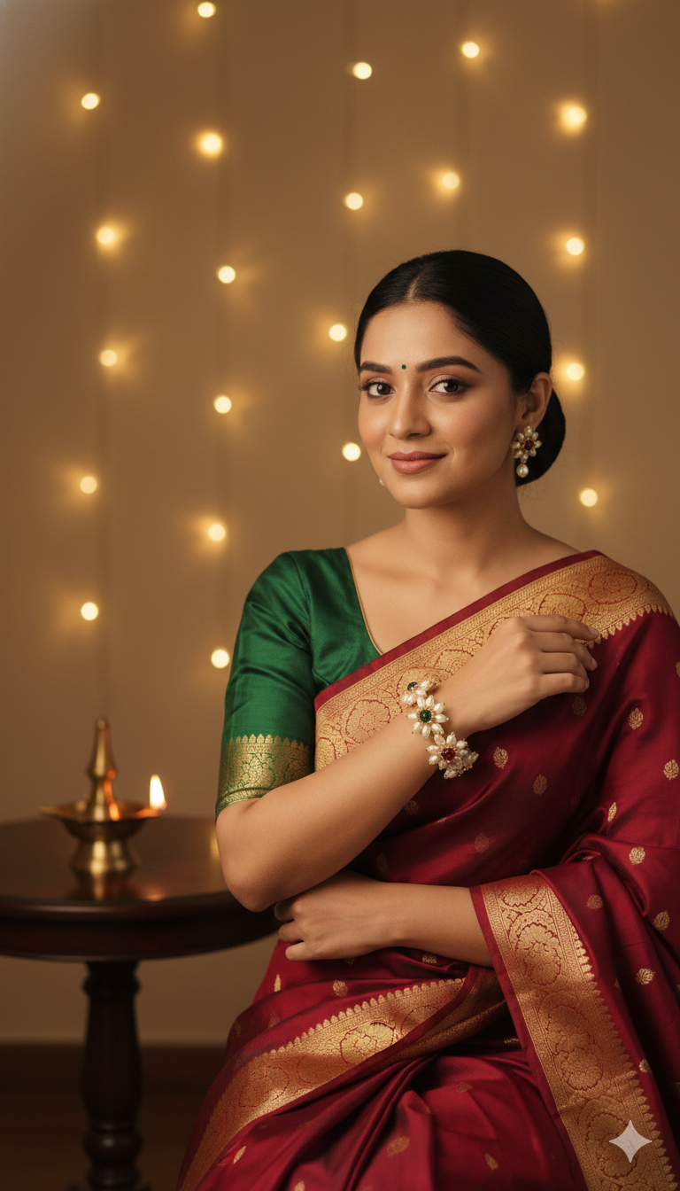 Parijatak Saaj Bangles – Traditional Red & Green Floral Kadas