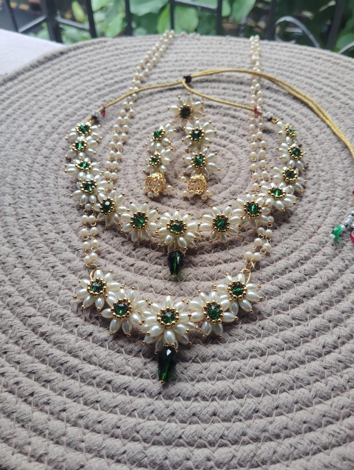 Parijatak Saaj – Traditional Green Floral Pearl Collection