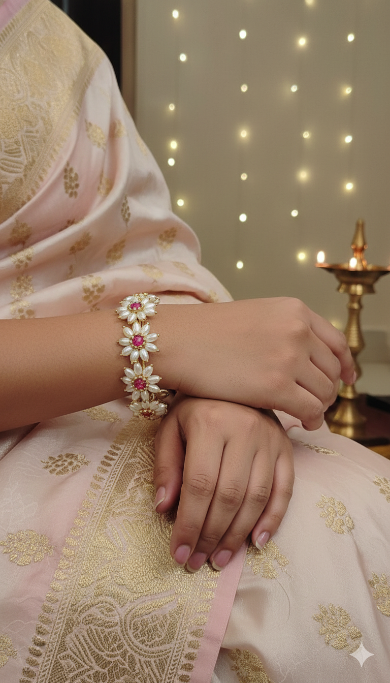 Parijatak Saaj Bangles – Pink Floral Pearl Kadas