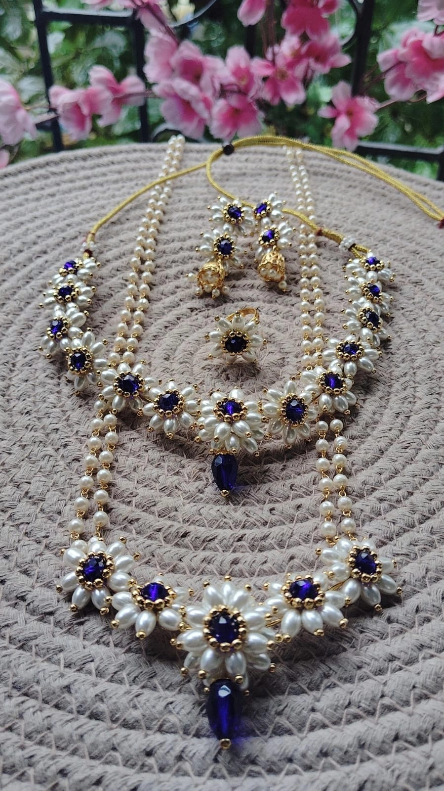 Parijatak Saaj – Traditional Blue Floral Pearl Collection