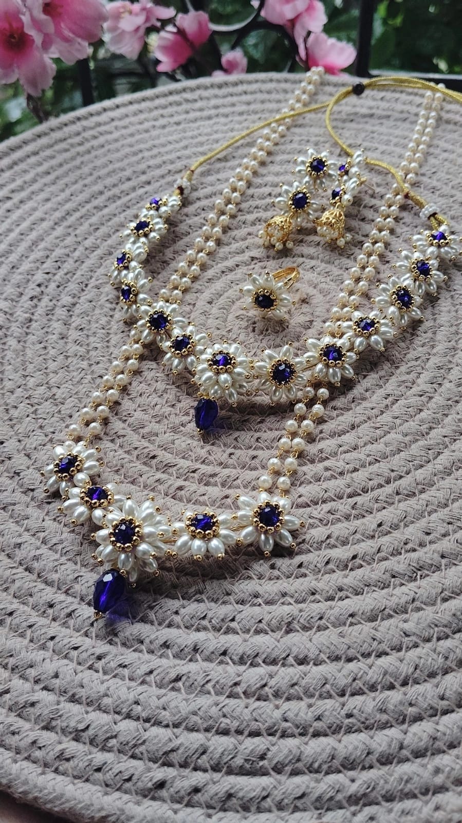 Parijatak Saaj – Traditional Blue Floral Pearl Collection