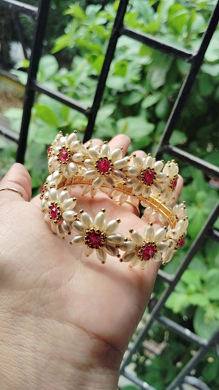 Parijatak Saaj Bangles – Pink Floral Pearl Kadas