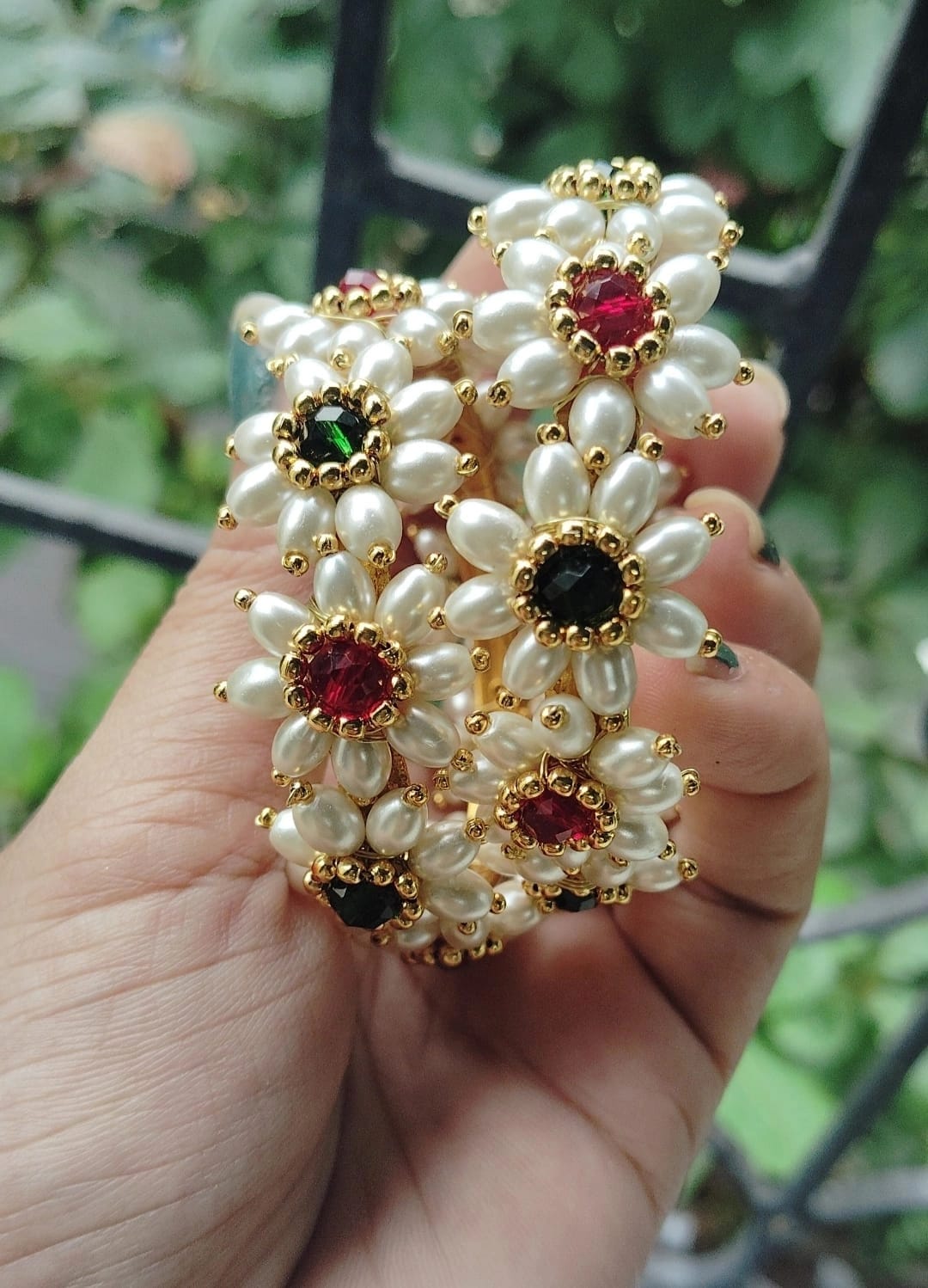 Parijatak Saaj Bangles – Traditional Red & Green Floral Kadas