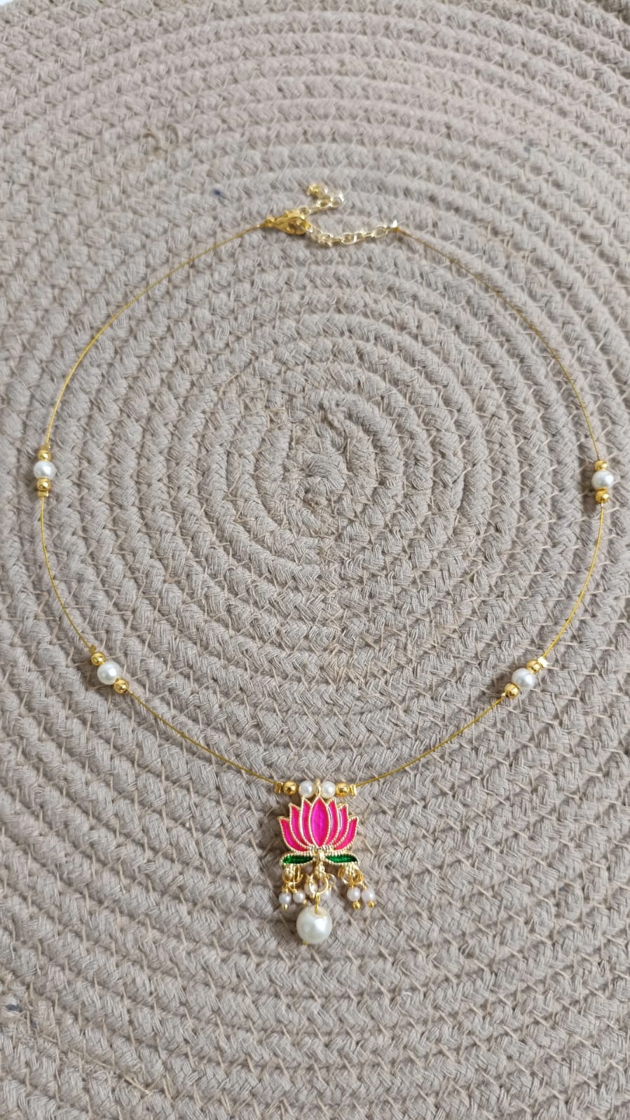 The Invisible Necklace – Lotus & Pearl Floating Motif