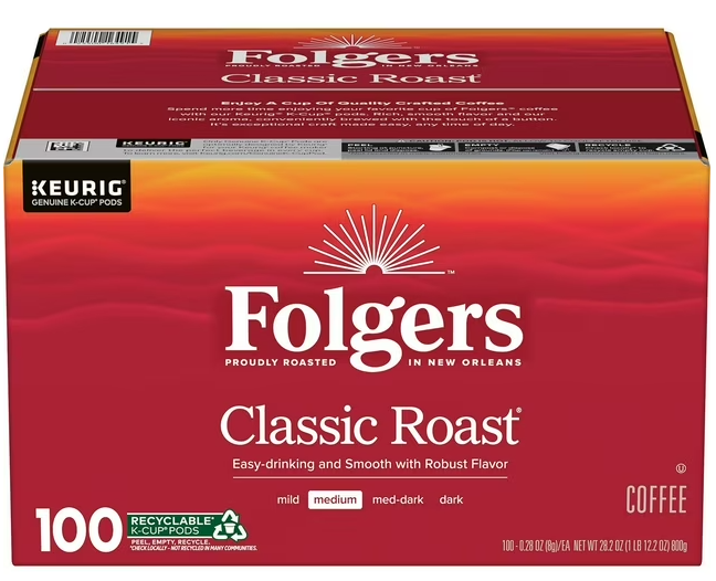 100 Count Folgers Coffee Pods