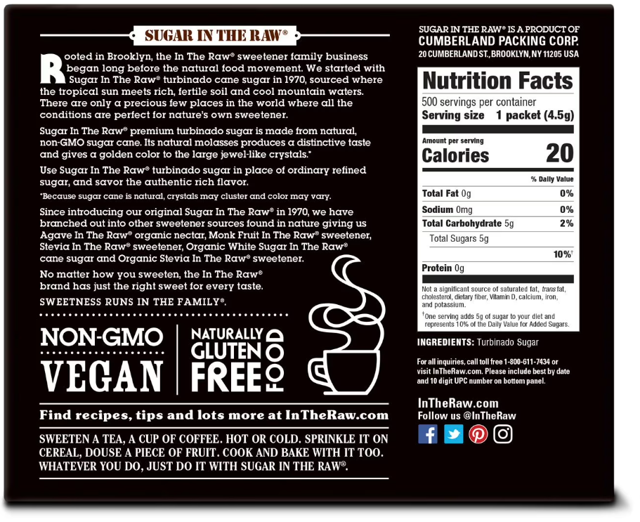 Sugar In The Raw Turbinado Cane Sugar Packets